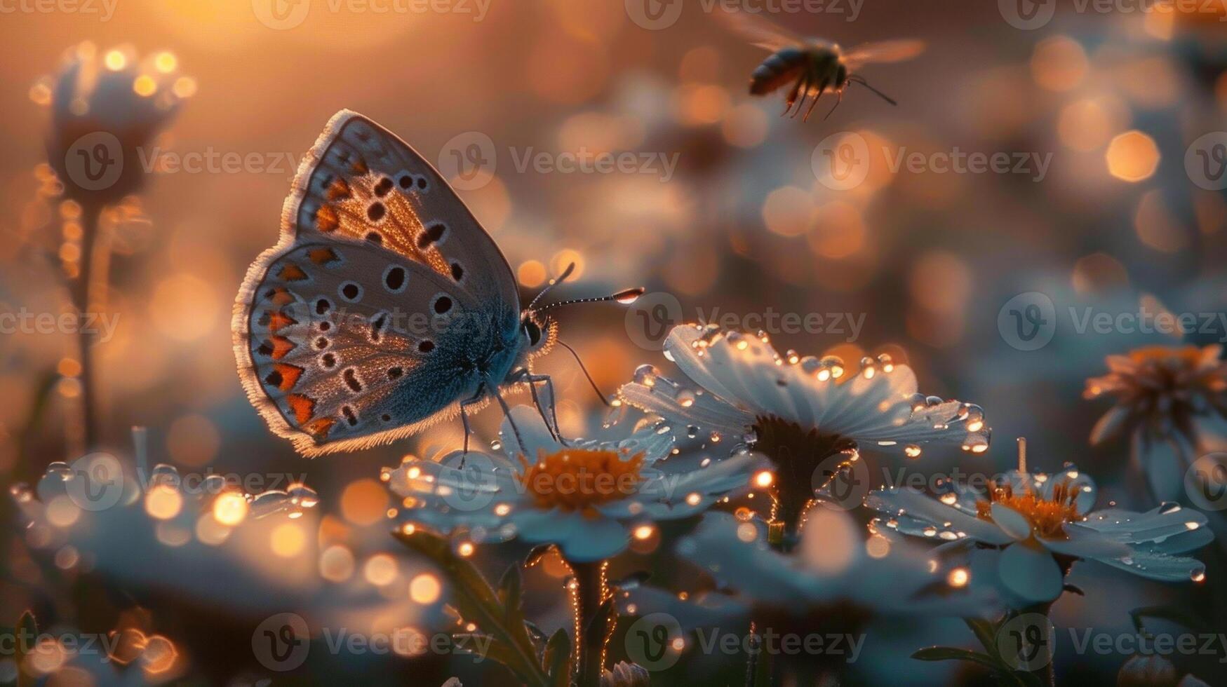AI generated Spring Symphony. Flowers, insects and birds. photo