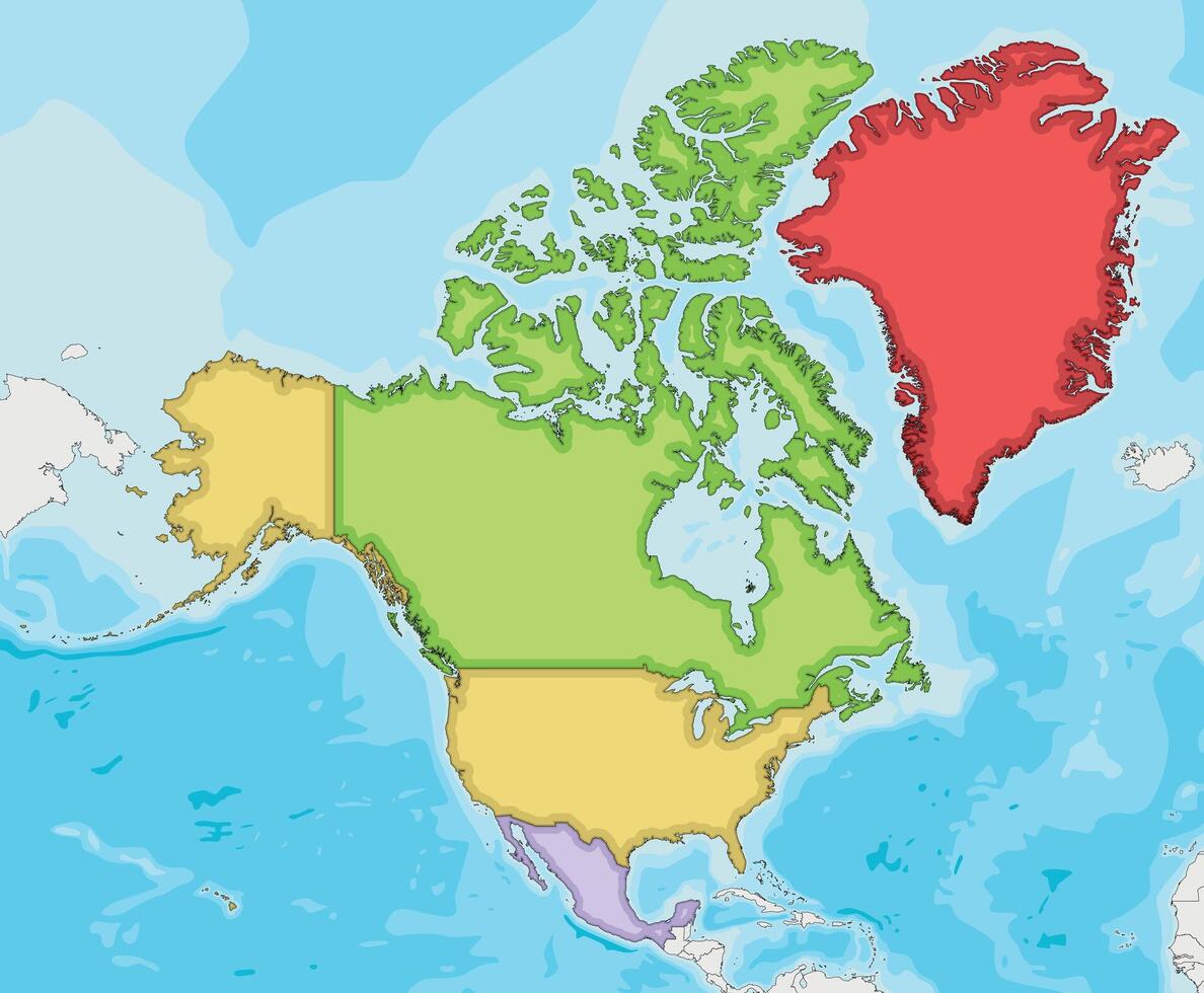 Blank Political North America Map vector illustration with different colors for each country. Editable and clearly labeled layers.