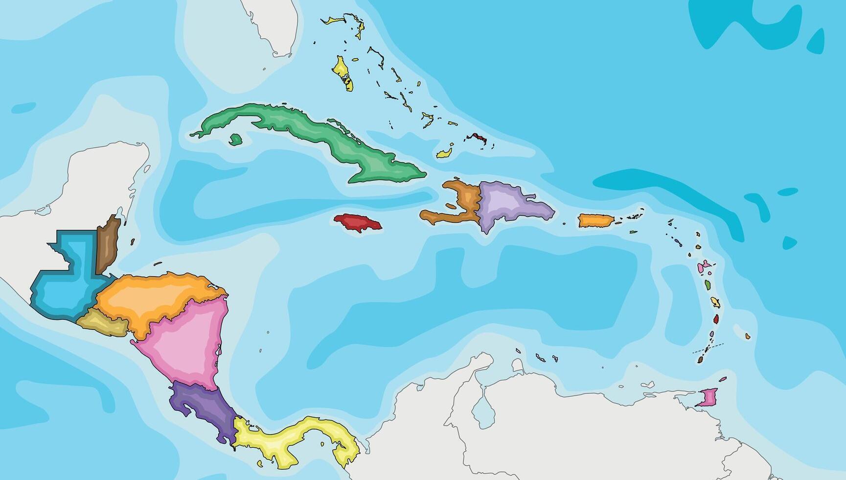 Blank Political Caribbean and Central America Map vector illustration with different colors for each country. Editable and clearly labeled layers.