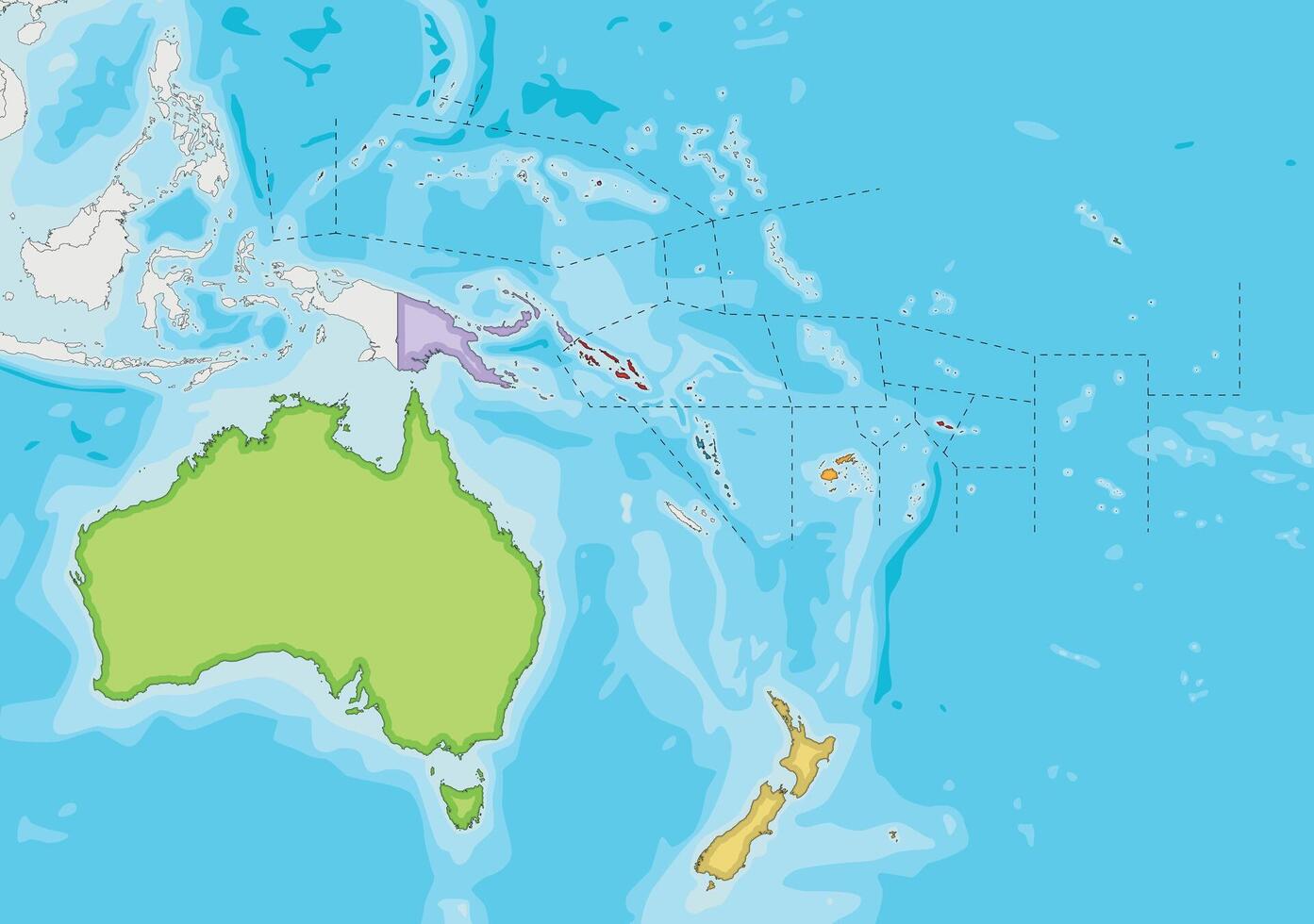 Blank Political Oceania Map vector illustration with different colors for each country. Editable and clearly labeled layers.