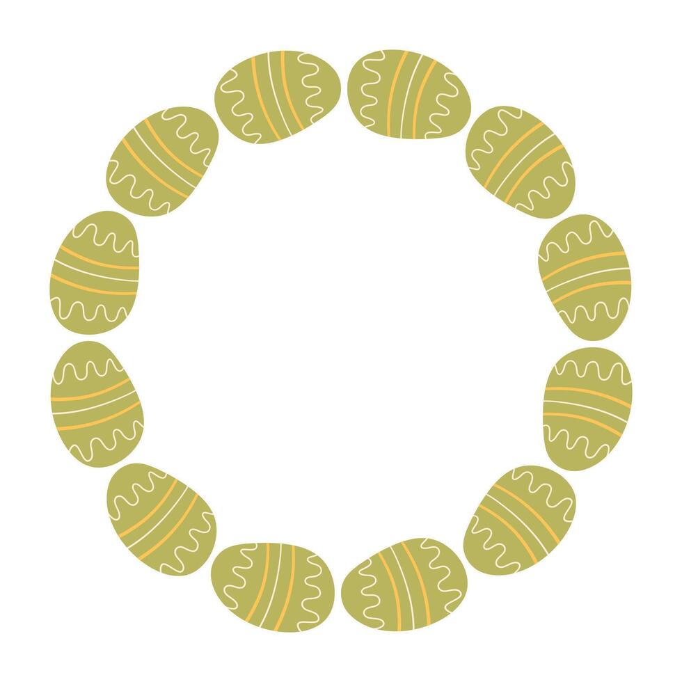 Easter Eggs wreath Hand drawn on white background. Decorative doodle frame from holiday food with ornaments in Circle shape. Element for greeting card vector