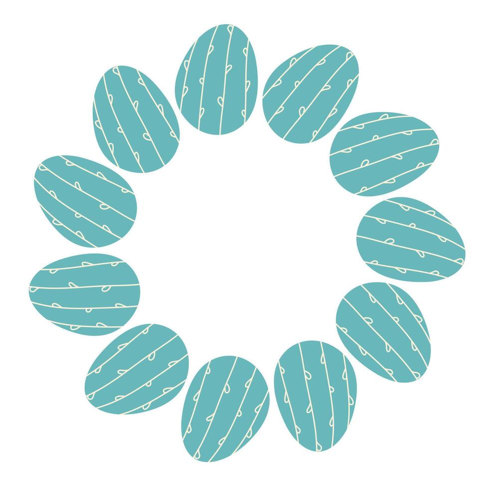 Easter wreath with blue Hand drawn Eggs on white background. Decorative doodle frame from holiday food with ornaments in Circle shape. Element for greeting card. vector