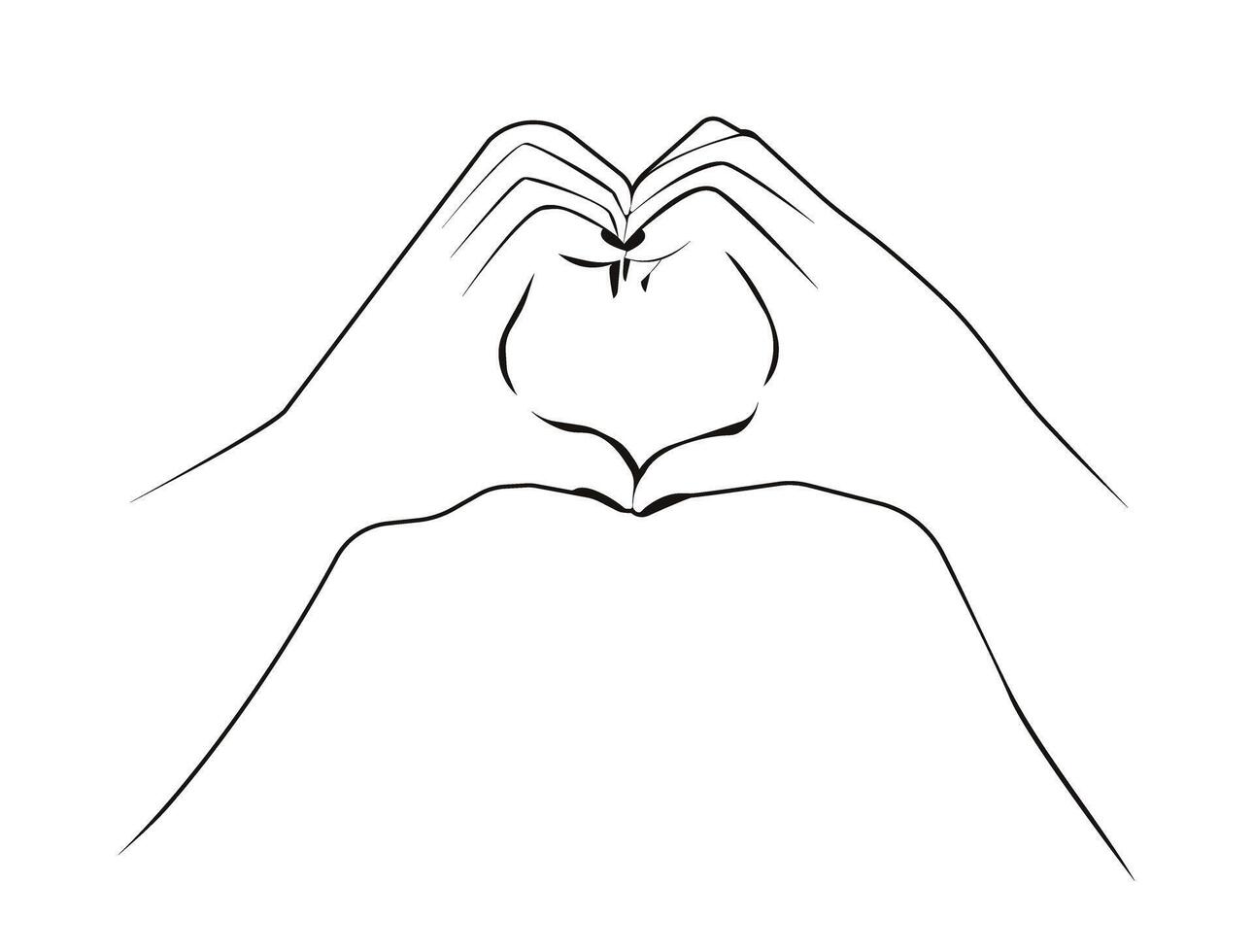Hands in shape of love Heart. Valentine's Day Minimalist hand drawn poster Inspire Inclusion 2024 move. Happy International Women greeting card. IWD2024 simple doodle design. vector