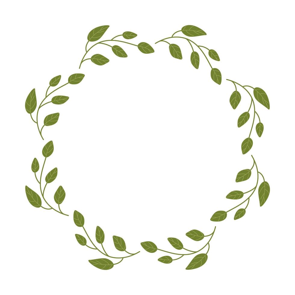 verde guirnalda de laurel me gusta hojas dibujado por mano con vacío sitio para texto. frondoso primavera marco para Felicidades citas con Copiar espacio. minimalista vector ilustración.