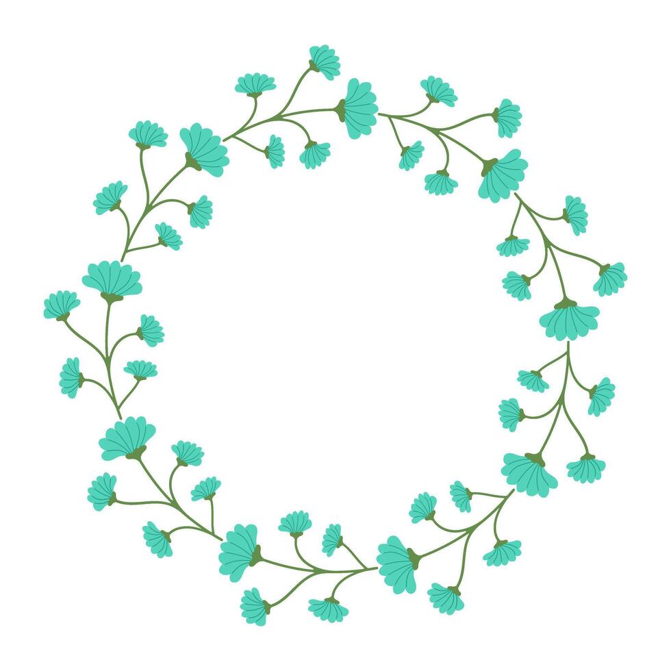 Hand drawn floral frame with blue flowers and empty place for text. Spring minimalist Wreath with copy space. Flat summer decoration elements for invitation cards posters. vector