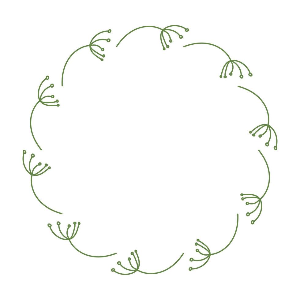 dibujado a mano redondo guirnalda de eneldo de hojas. minimalista ilustración de primavera rama marco en plano estilo. verano elementos para decorando saludo carteles con vacío espacio para texto vector