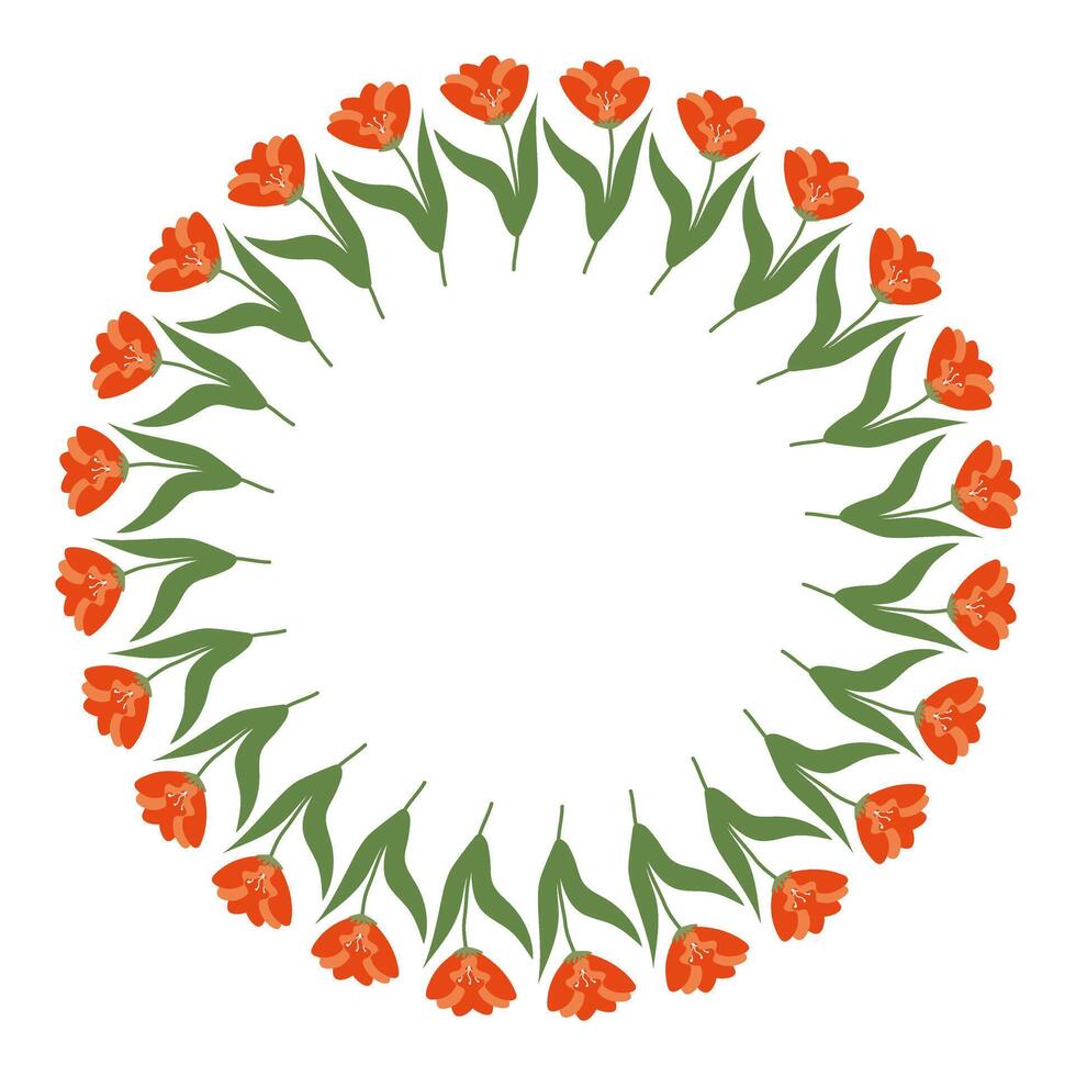 Round Floral frame or border with place text, quote or logo in flat style. Doodle spring Wreath made of orange flowers in circle. Hand drawn elegant minimalist botanical element vector