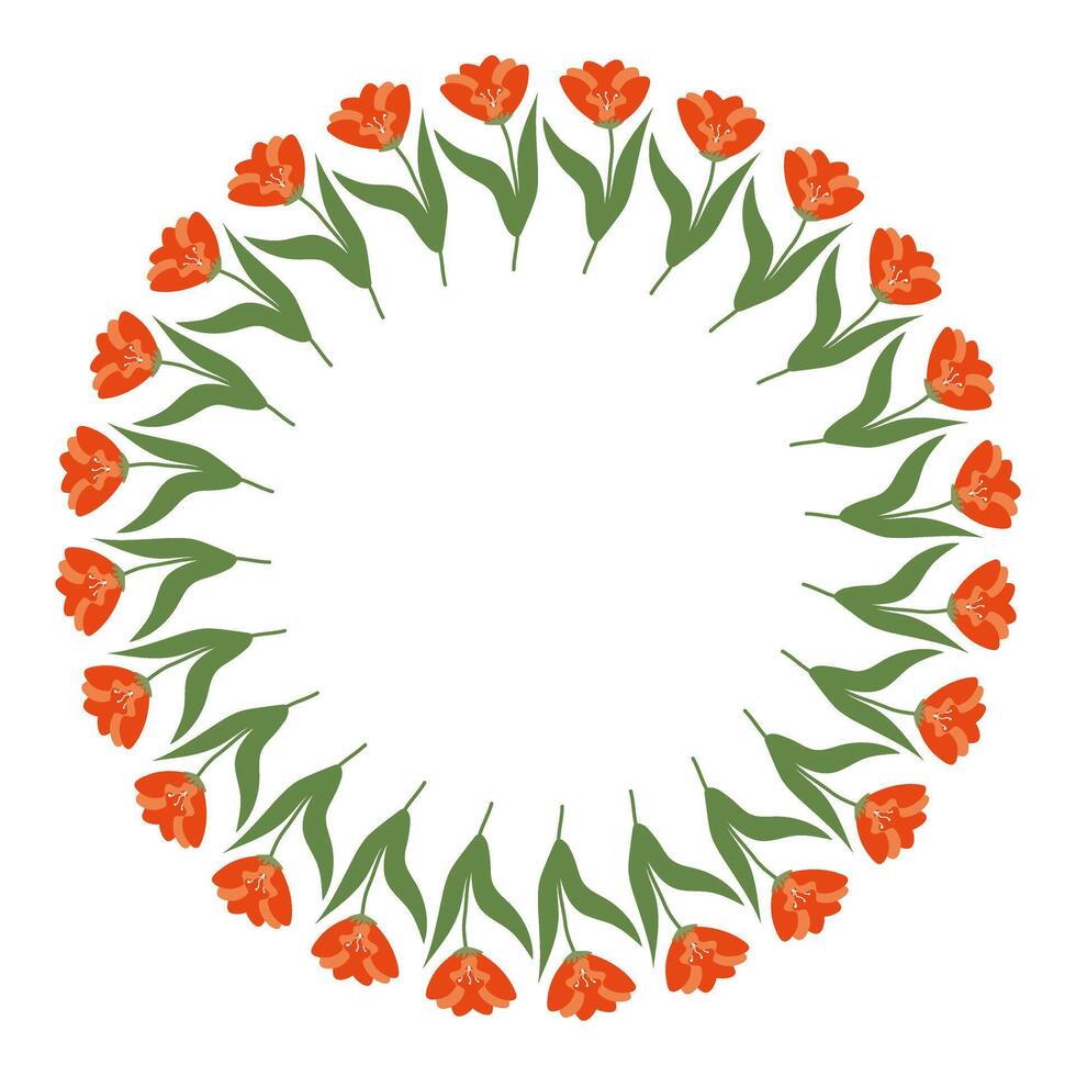 Round Floral frame or border with place text, quote or logo in flat style. Doodle spring Wreath made of orange flowers in circle. Hand drawn elegant minimalist botanical element vector