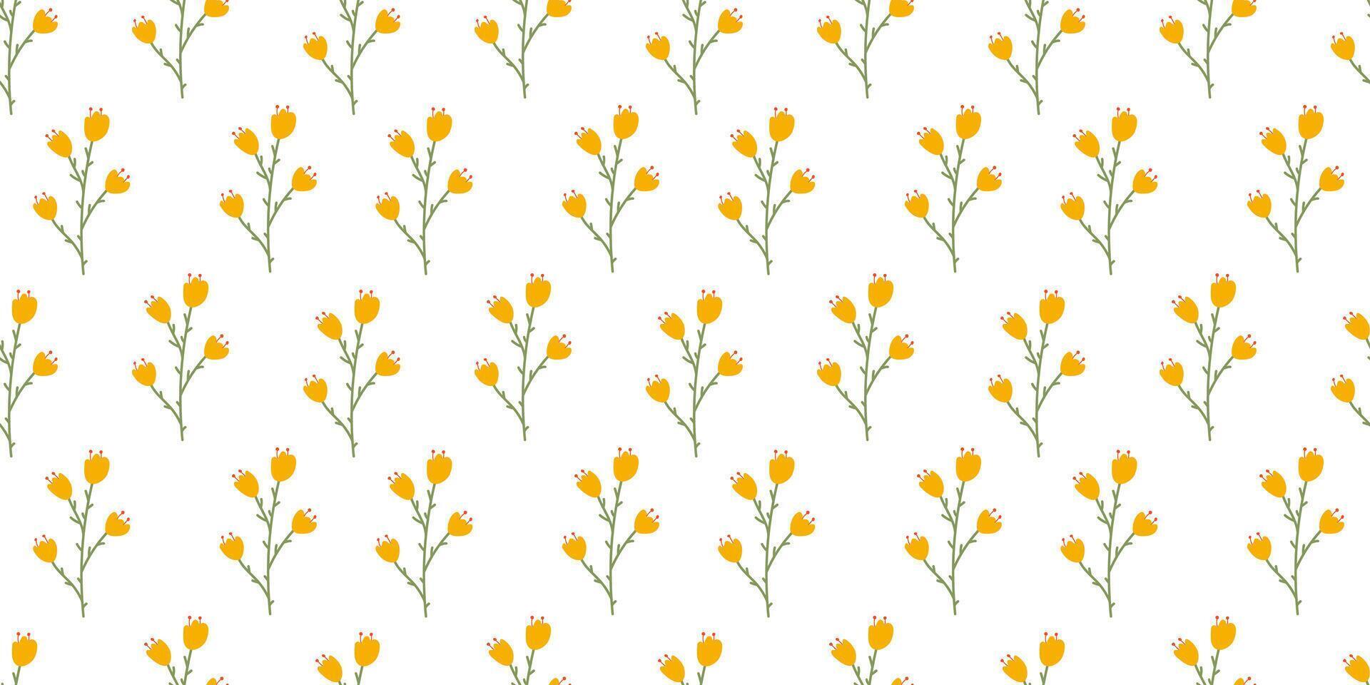 Flower seamless Pattern on white background. Spring floral repeating design for print. Flat summer vector texture. Botanical minimalistic ornament. Nature background for textile and wrapping.