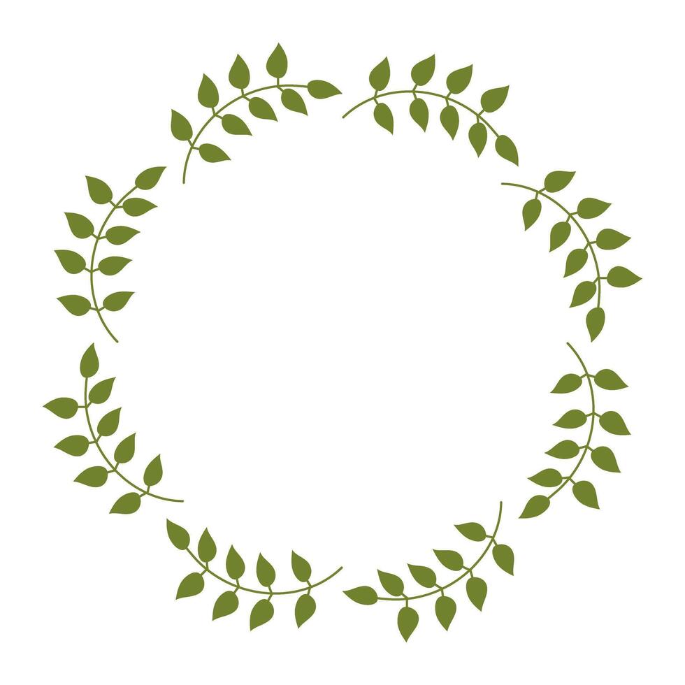 Leafy Spring Frame for congratulations quotes with copy space. Green Wreath of laurel like Leaves drawn by hand with empty place for text. Minimalist vector illustration
