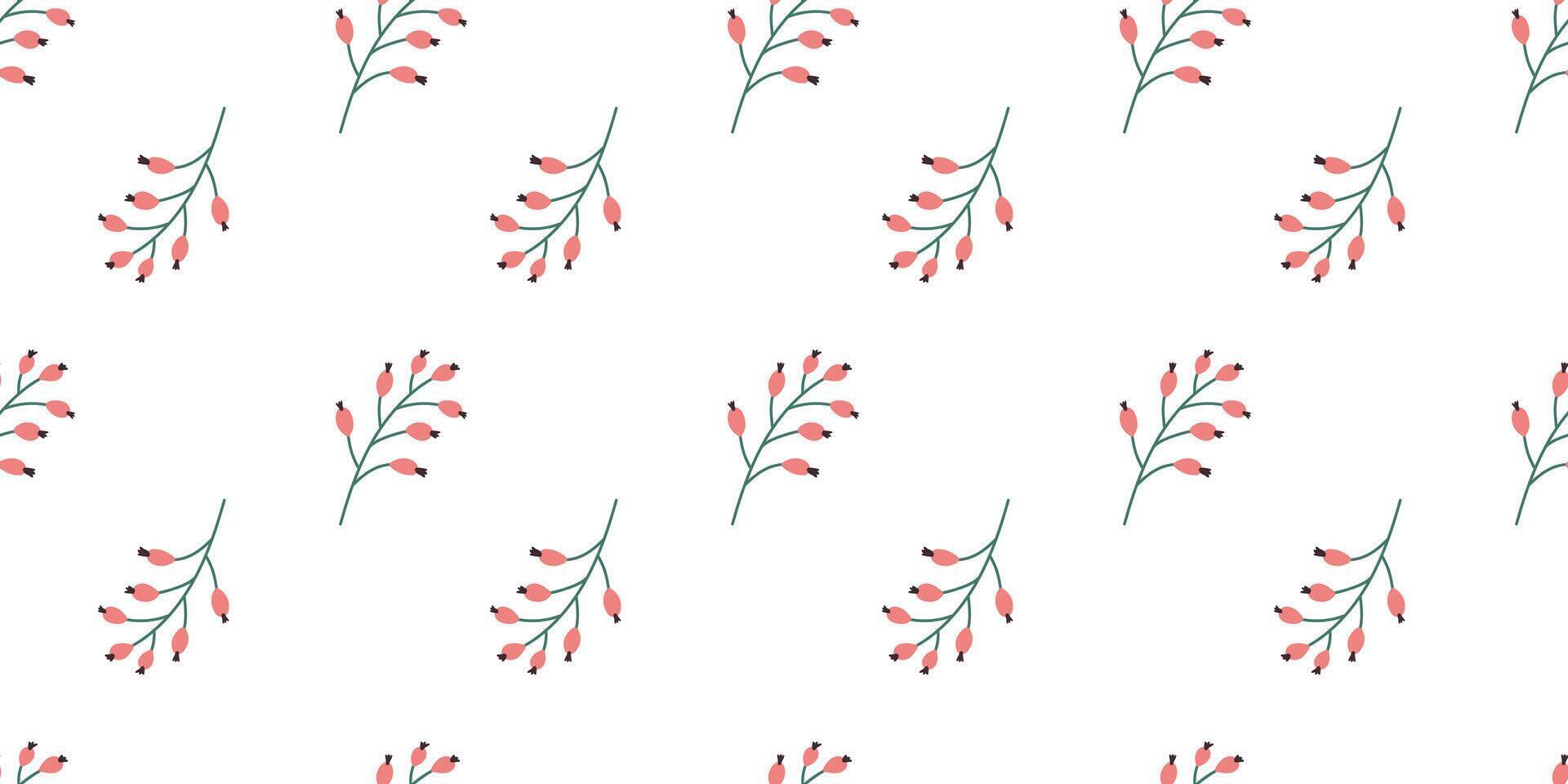 Pink Flower seamless Pattern on white background. Spring floral repeating design for print. Flat summer vector texture. Botanical minimalistic ornament. Nature background for textile and wrapping