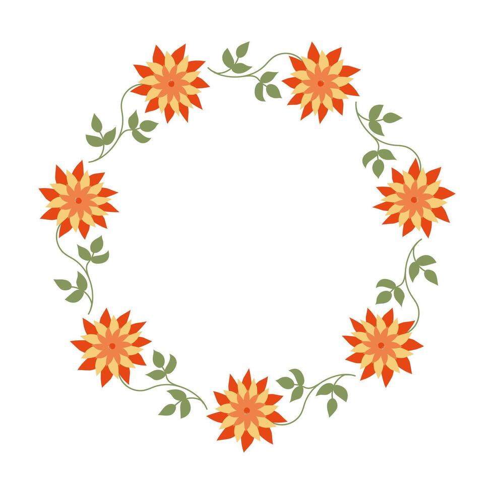 Flowers beautiful wreath. Summer elegant Floral hand drawn circle Frame. Minimalist Design for spring invitation or greeting cards with empty place for text. vector