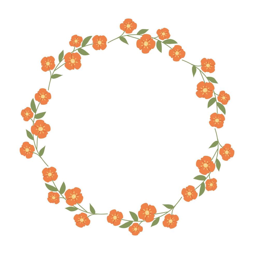 Flowers beautiful wreath. Summer elegant Floral hand drawn circle Frame. Minimalist Design for spring invitation or greeting cards with empty place for text. vector