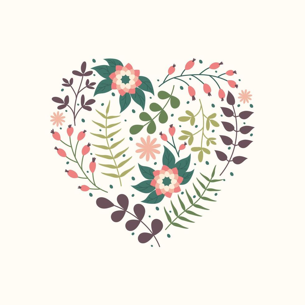 Set of hand drawn Spring floral backgrounds. Simple Botanical elements, plants and leaves in Doodle style for social media posts or greeting cards. Postcard templates with Flowers frame, heart shape. vector