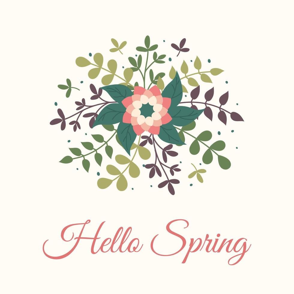 Hand drawn Spring floral backgrounds. Simple Botanical elements, plants and leaves in Doodle style for social media posts or greeting cards. Postcard templates with Flowers. vector