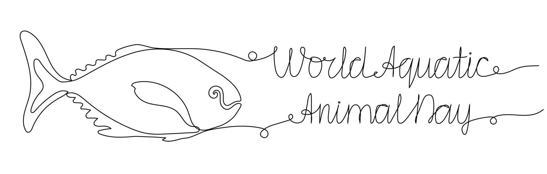 Line art of World Aquatic animal day long horizontal banner with Fish. Hand drawn vector outline design with editable stroke.
