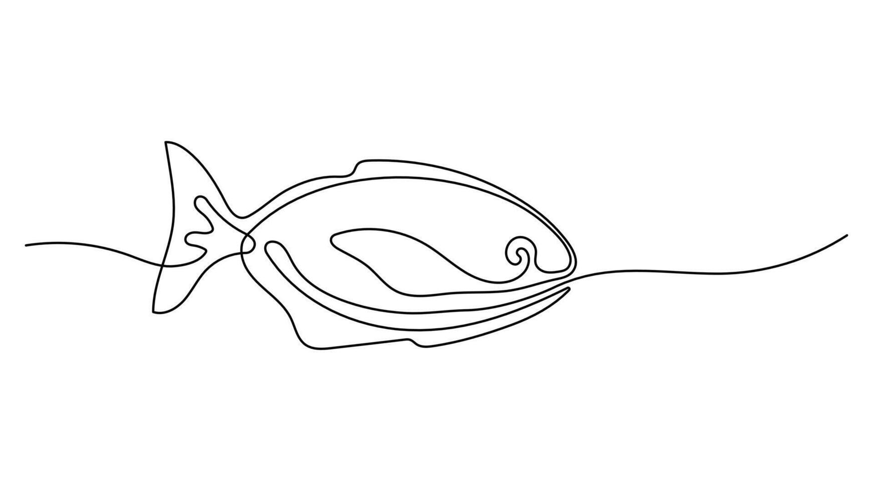 One line art Fish design silhouette. Hand drawn outline Logo or minimalist style menu decoration element. vector