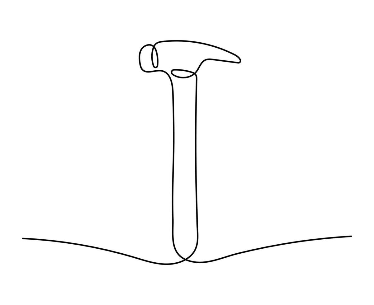 One line art hammer isolated on white background. Carpentry equipment and tools in outline style. Hand drawn design with editable stroke. vector