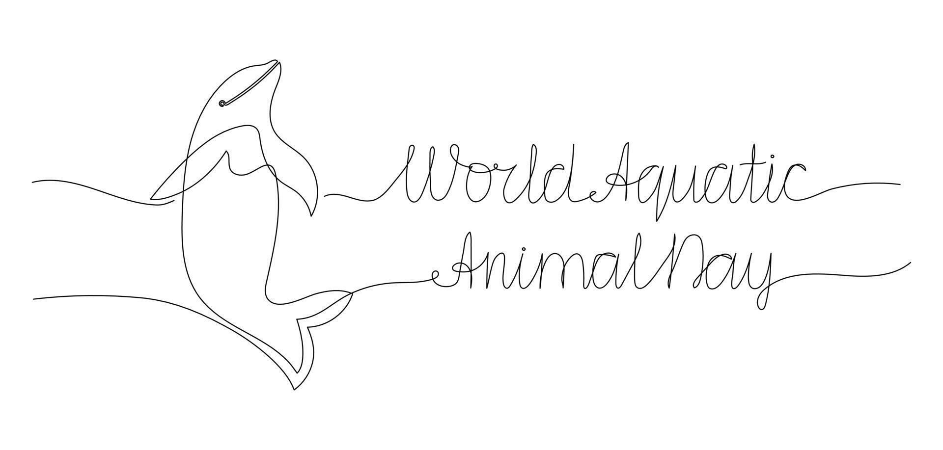 Line art of World aquatic animal day banner with Dolphin. hand drawn vector outline design with editable stroke.