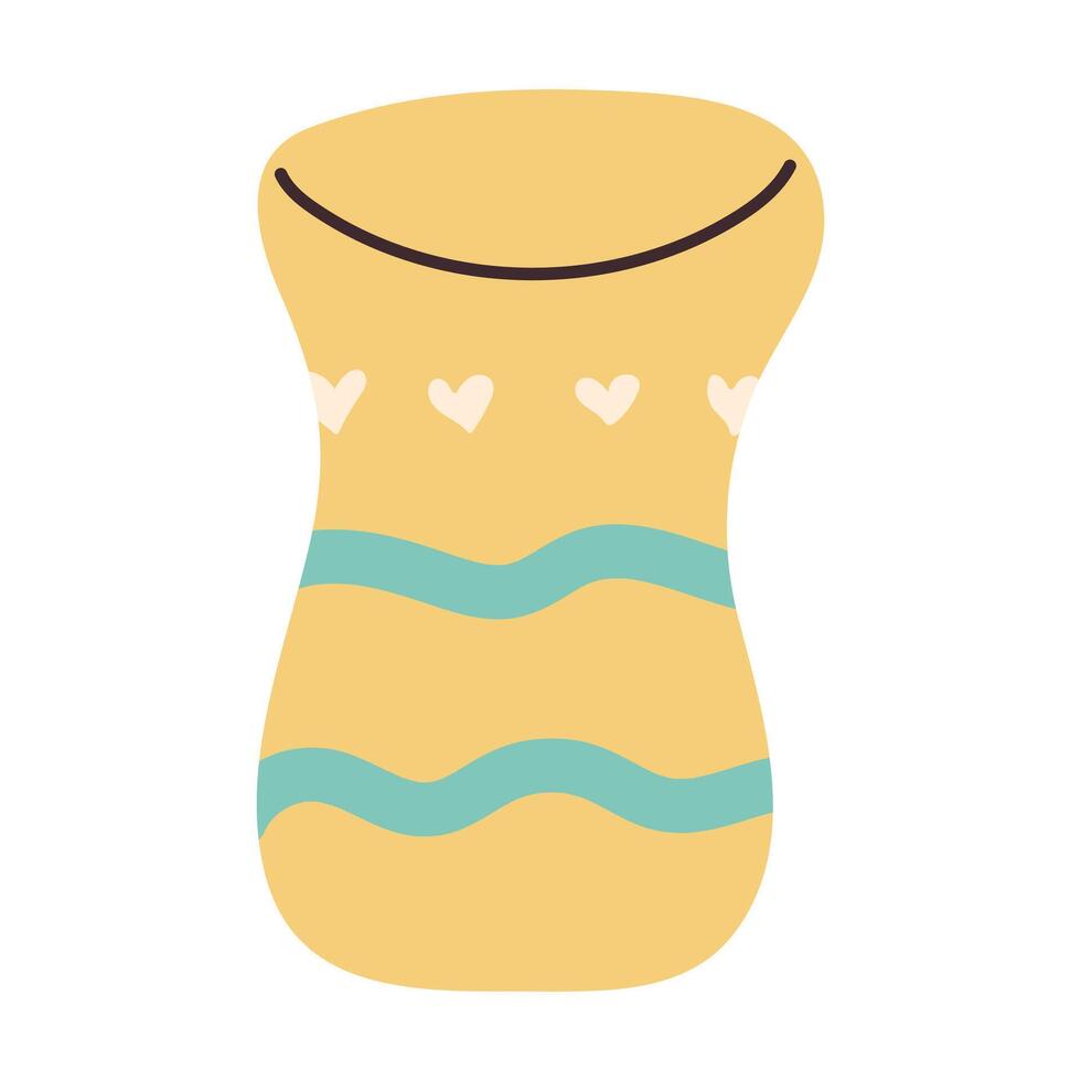 Simple hand drawn yellow Vase. Minimalistic illustration of container for preserving flowers. Hand-drawn vector illustration isolated on transparent background.