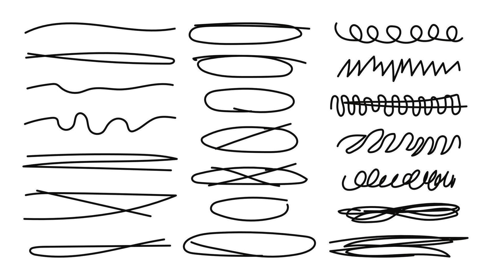 Scribble highlight note isolated on white background with editable stroke. Swift crossed and wavy Underlines. Hand drawn Line collection for Notebook. Vector doodle illustration.