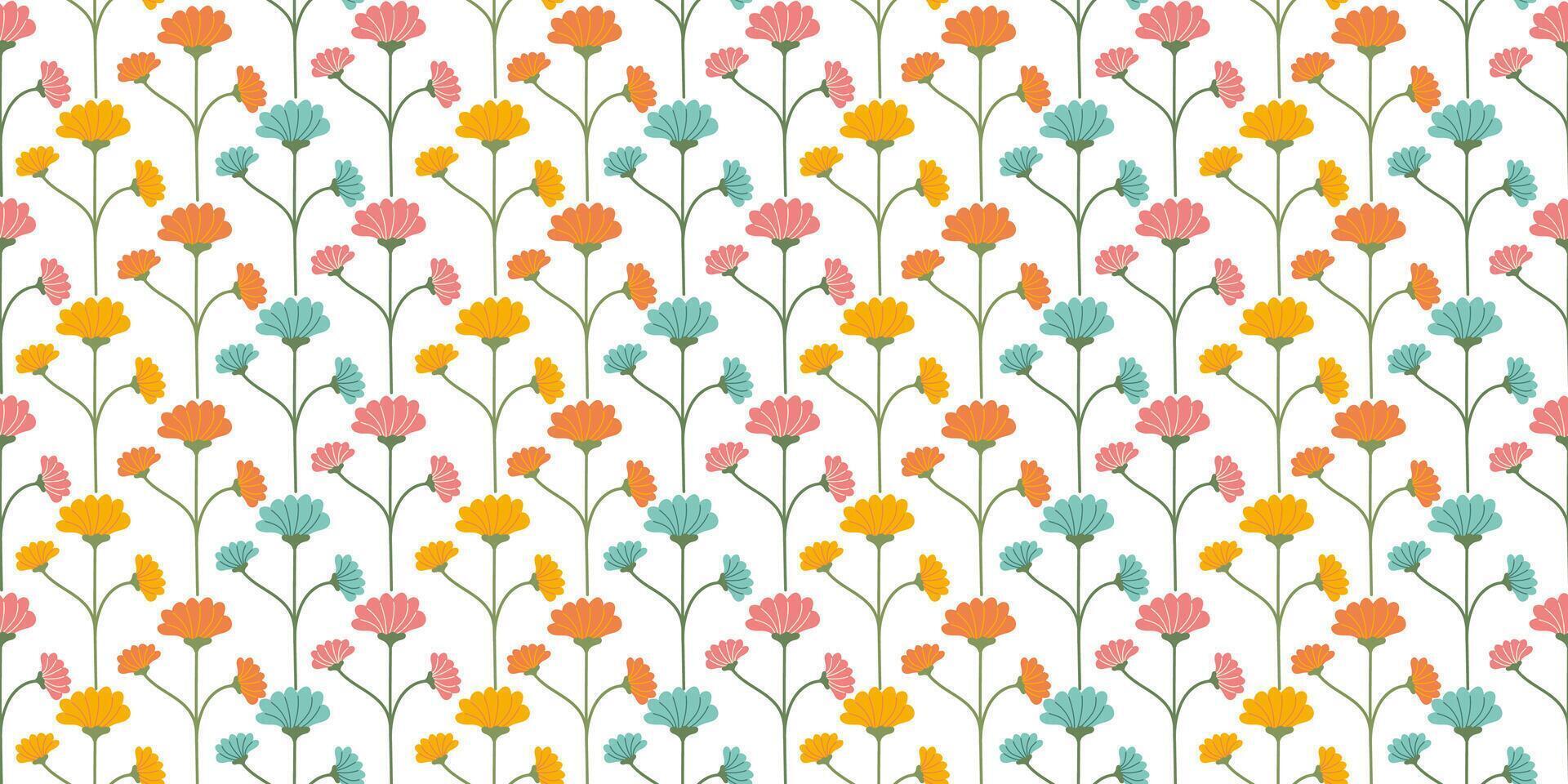 Flower seamless Pattern on white background. Spring floral repeating design for print. Flat summer vector texture. Botanical minimalistic ornament. Nature background for textile and wrapping.