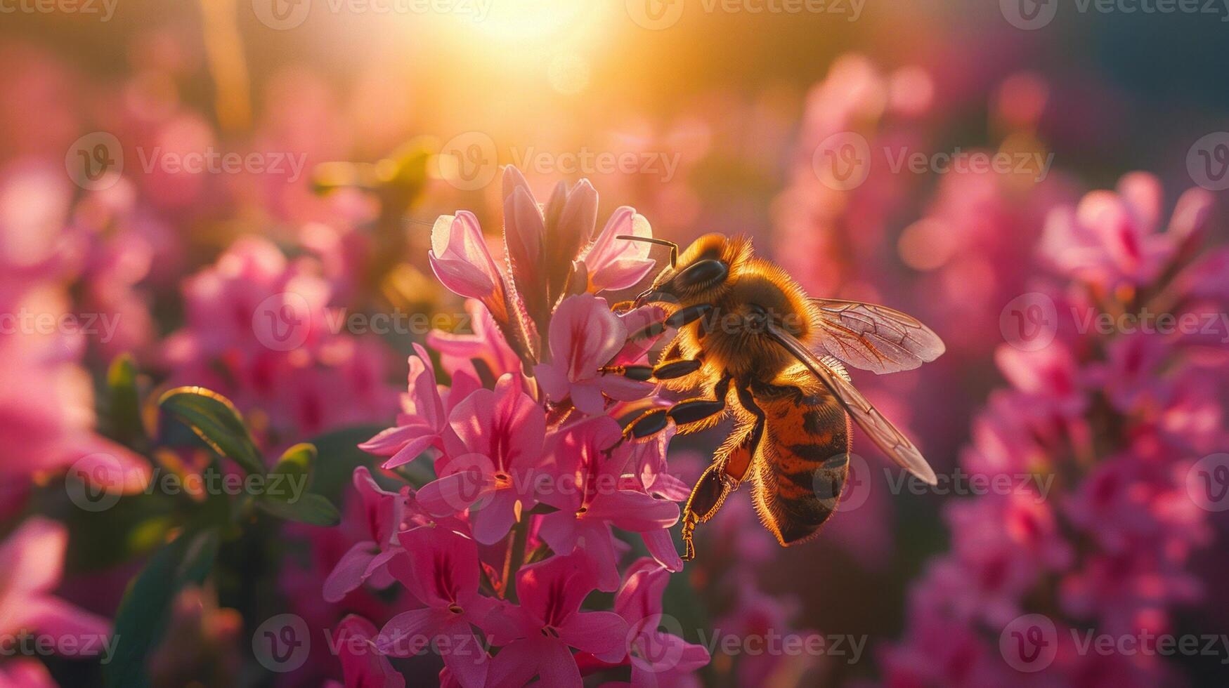 AI generated Spring Symphony. Flowers, insects and birds. photo