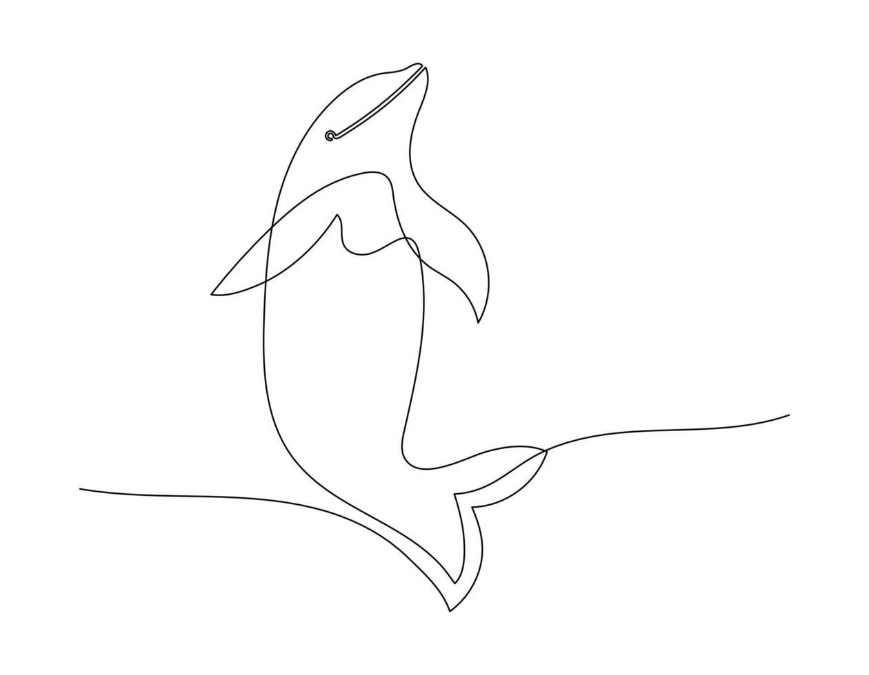 One single Line drawing of cute beauty Dolphin for company logo identity. Funny beautiful mammal animal mascot concept. Dynamic continuous line draw graphic design vector illustration.
