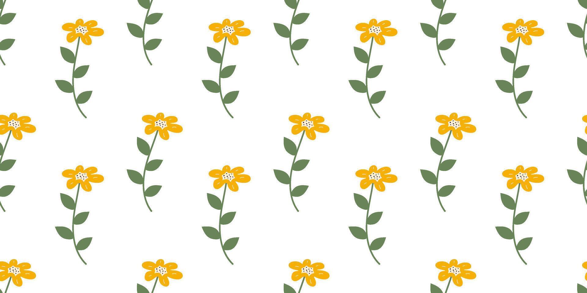 Flower seamless Pattern on white background. Spring floral repeating design for print. Flat summer vector texture. Botanical minimalistic ornament. Nature background for textile and wrapping.