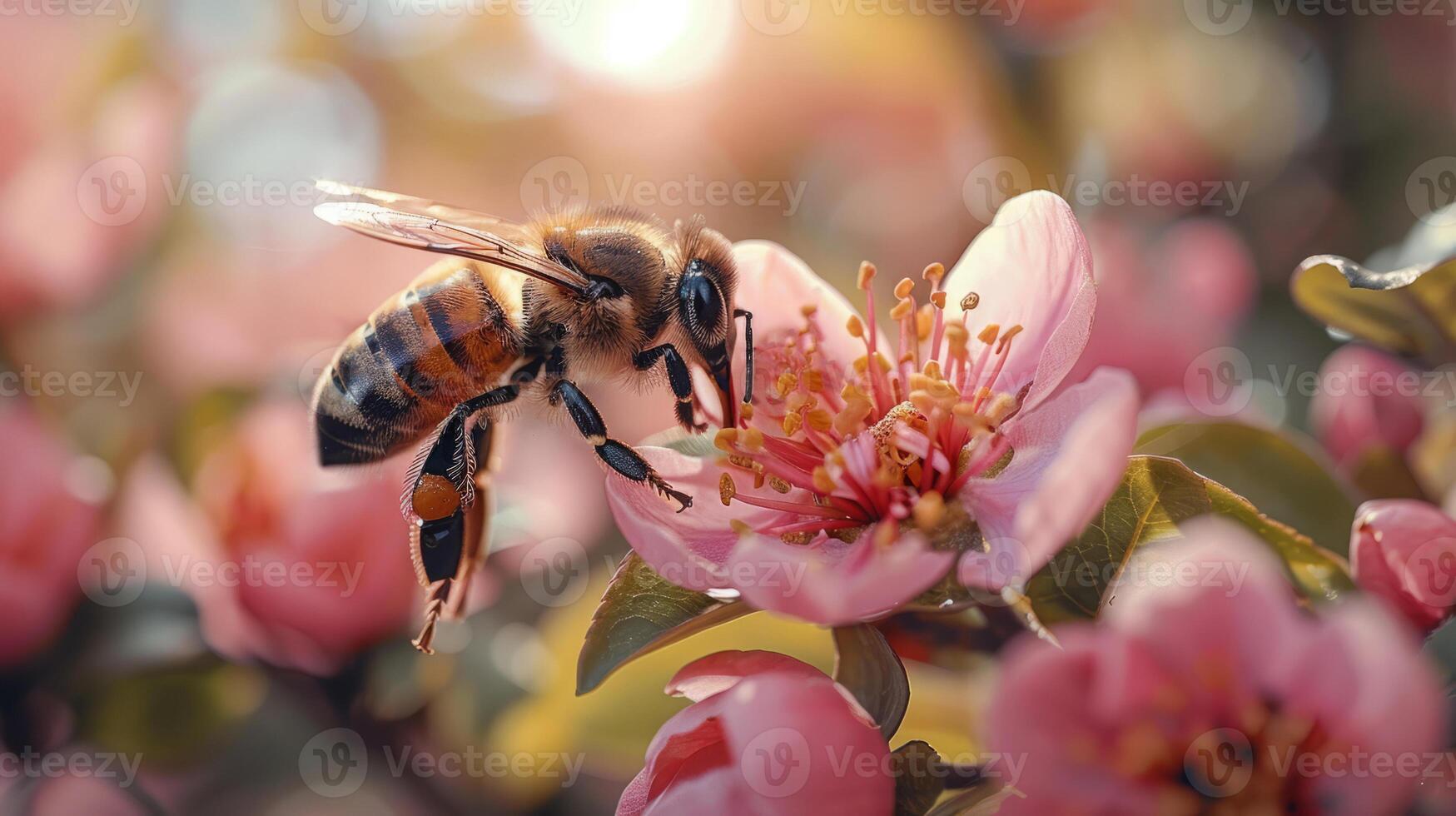 AI generated Spring Symphony. Flowers, insects and birds. photo