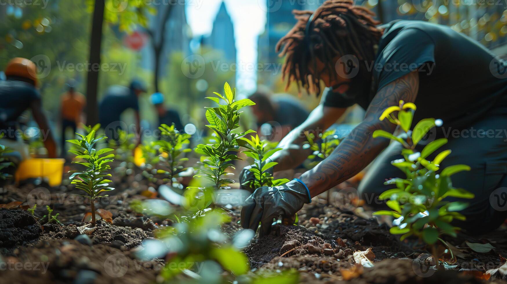 AI generated Green Growth. Urban Reforestation photo