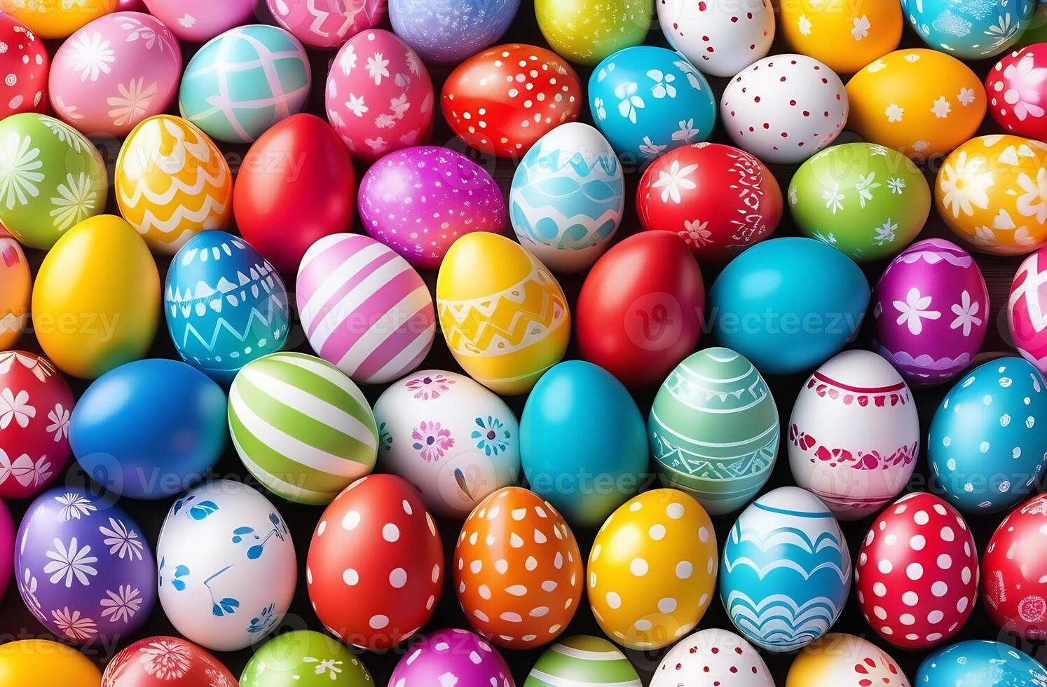 AI generated Easter eggs pile, heap, colorful holiday background photo