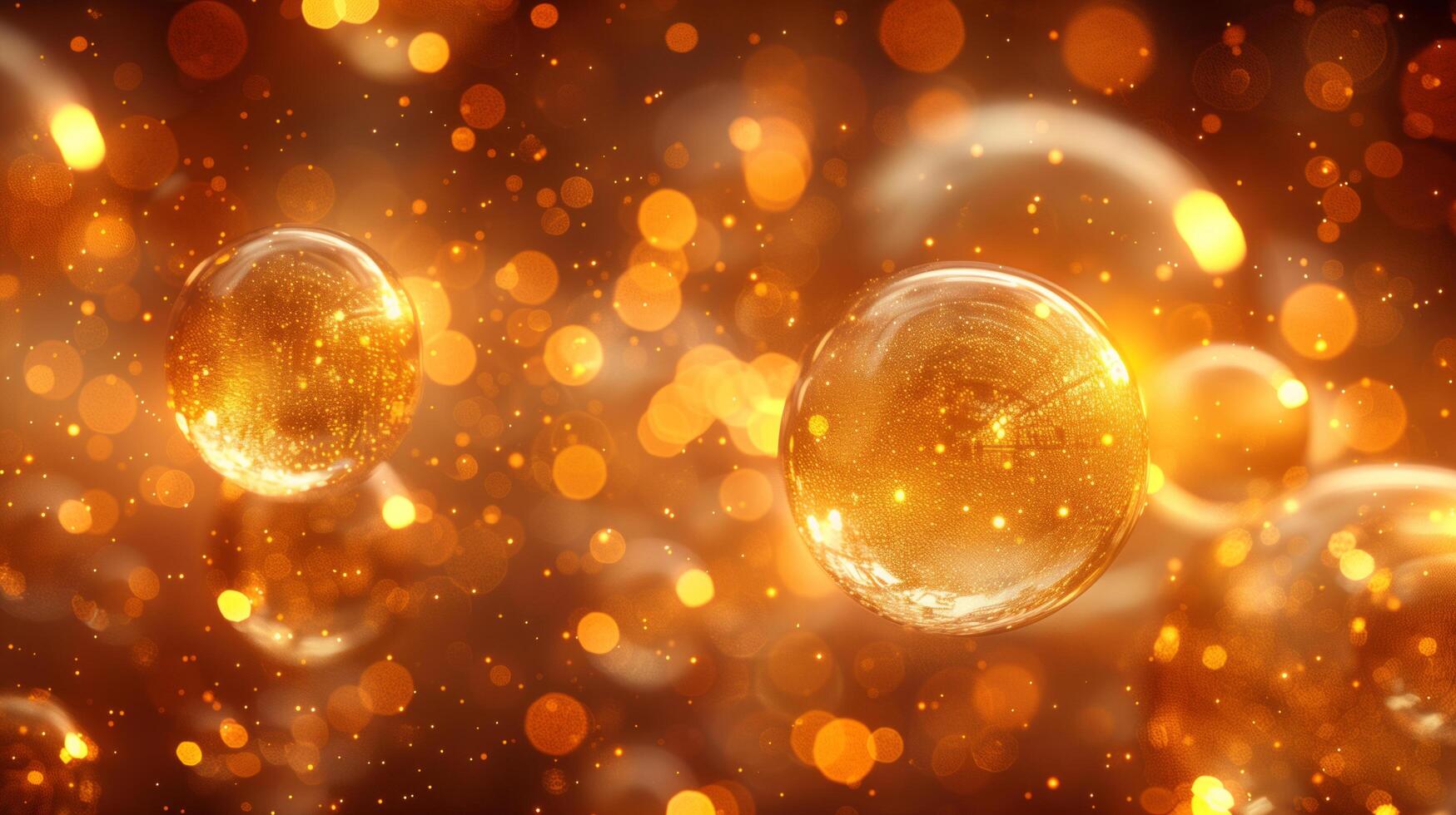 AI generated Abstract orange particles of liquid Glowing orbs background. Shiny transparent gradient backdrop. Strong depth of field photo