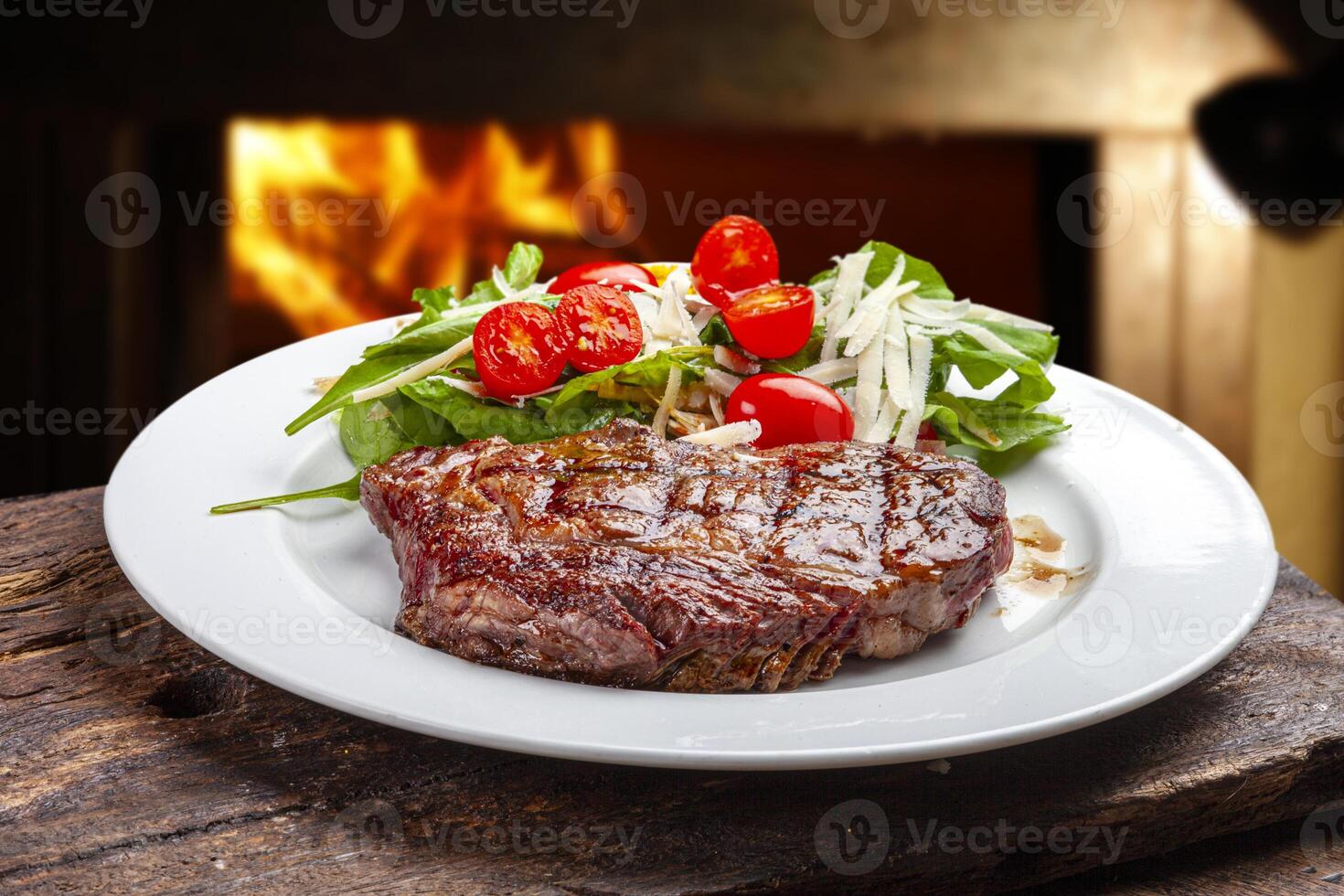 Roasted steak with salad photo