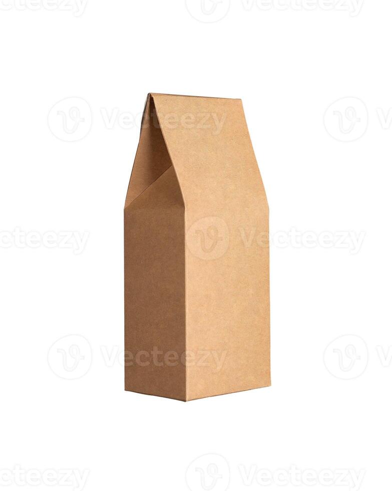 Blank craft product package, brown box mockup. Carton pack isolated on white background photo