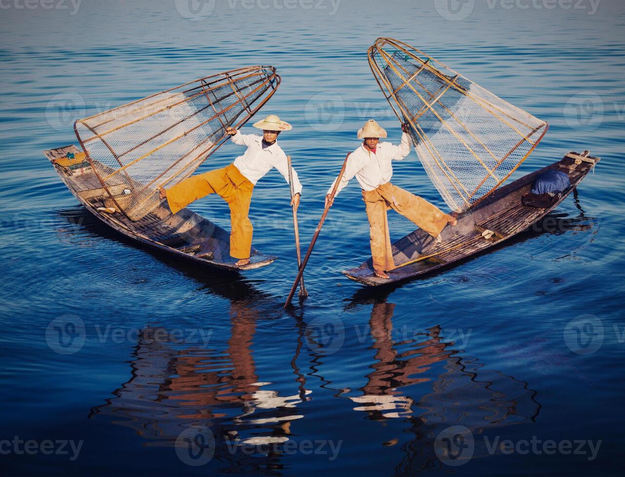 Traditional Burmese fisherman at Inle lake Myanmar photo