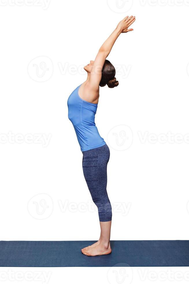 Woman doing Hatha Yoga asana Tadasana photo