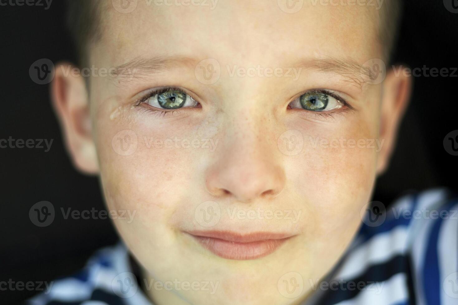 Sad little child is crying. Closeup portrait of a crying boy photo