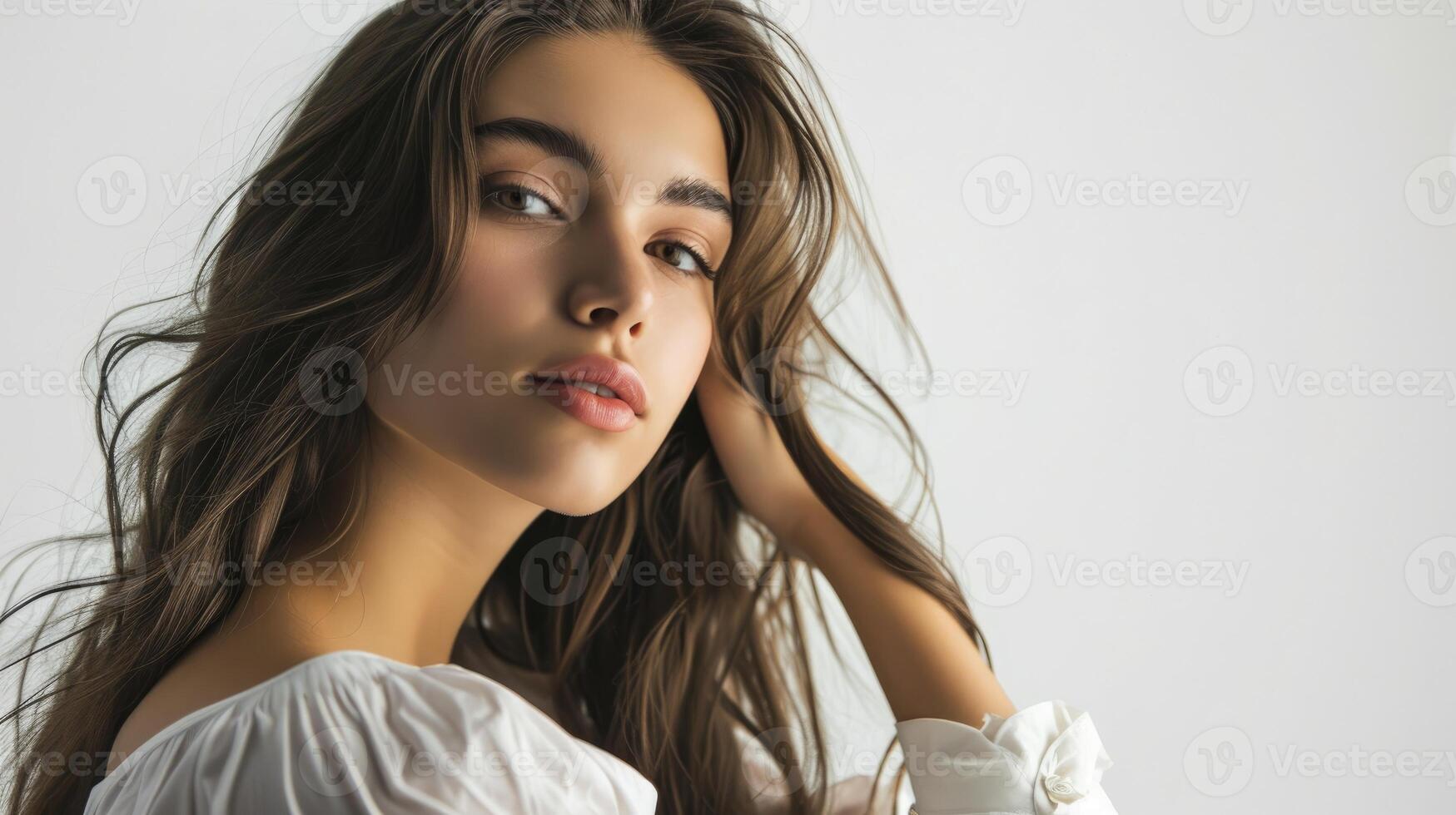 AI generated a young beautiful model posing isolated on white background, photo