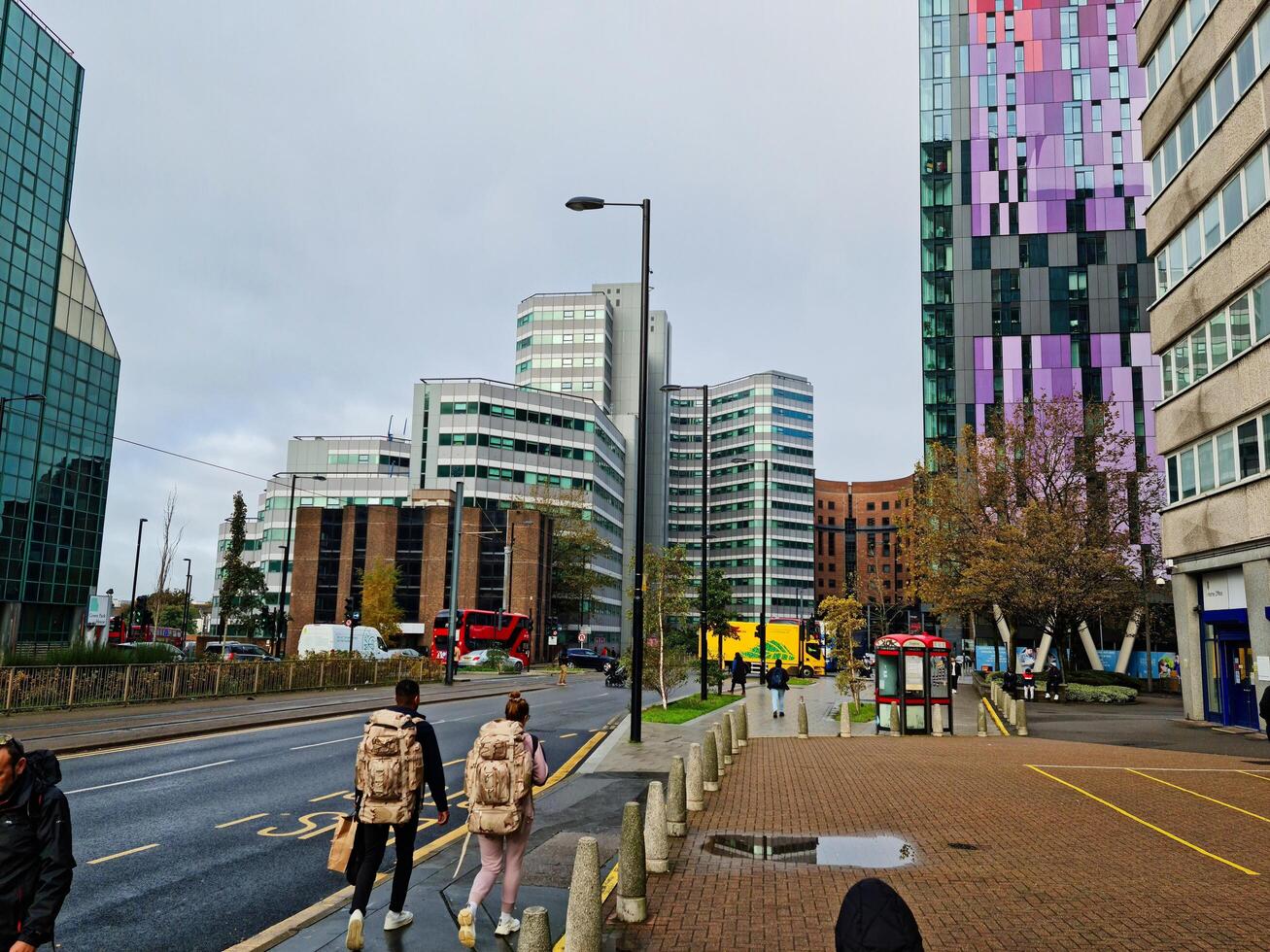 Most Beautiful Low Angle View of Central West Croydon London City of England UK During Cloudy and Rainy Day. November 20th, 2023 photo