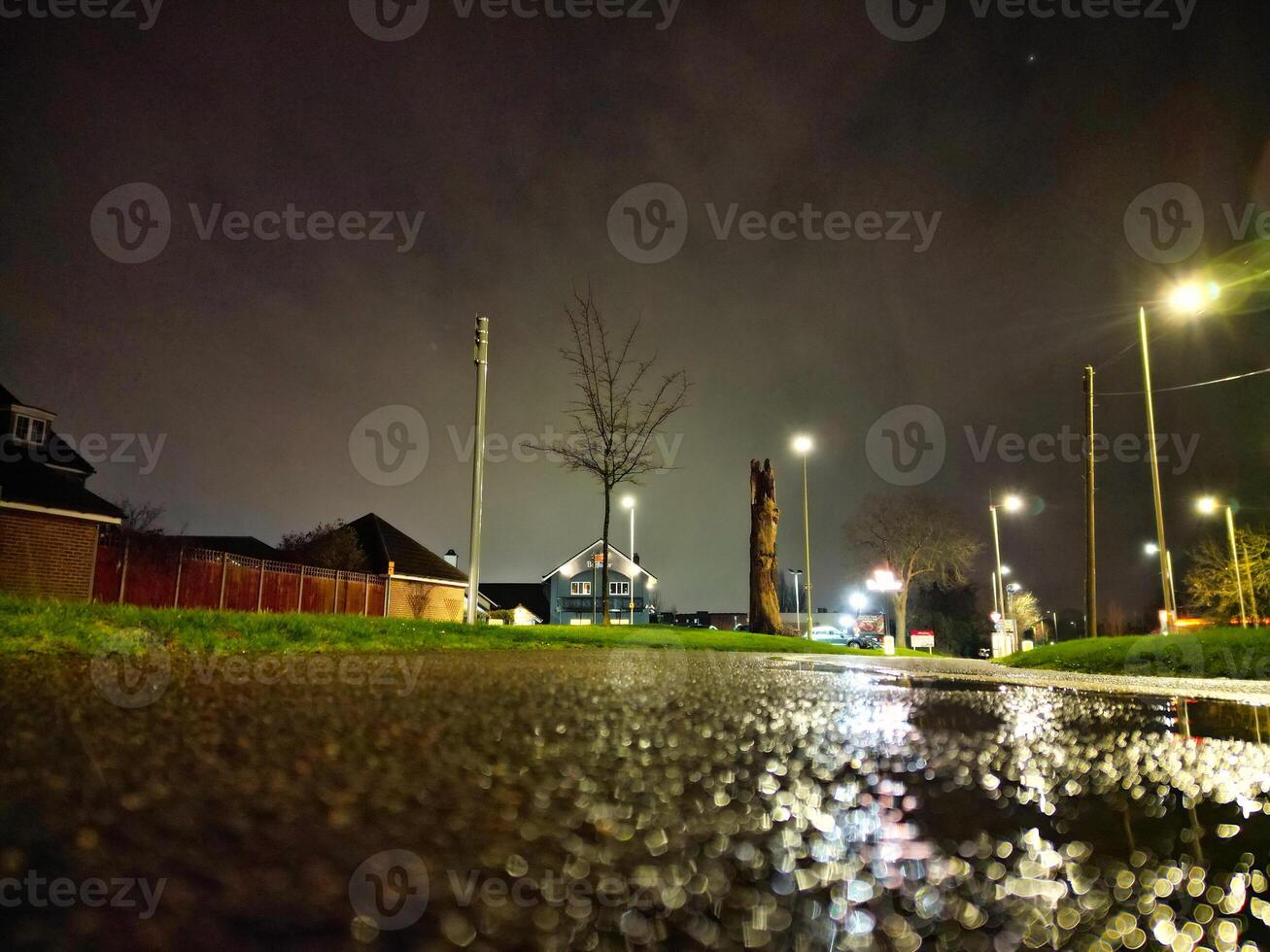 Low Angle Night Footage of Illuminated Central Welwyn Garden City of England, United Kingdom, March 1st, 2024 photo