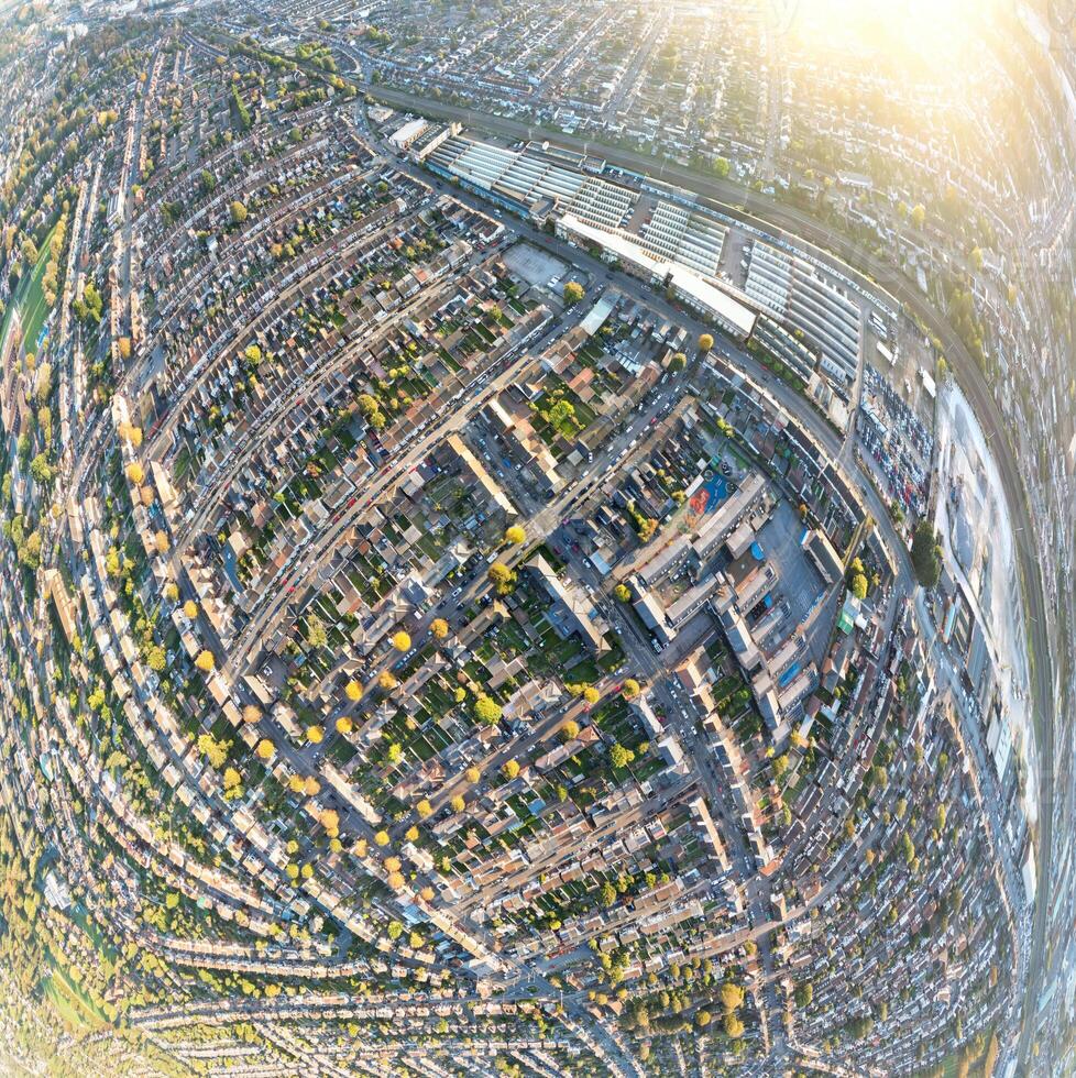 Aerial  Panoramic View of British City During Sunset photo
