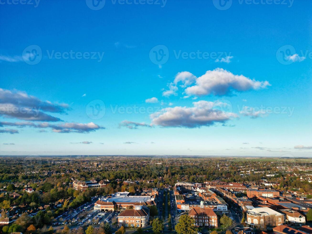 aéreo ver de central Letchworth jardín ciudad de Inglaterra unido Reino. noviembre 11, 2023 foto