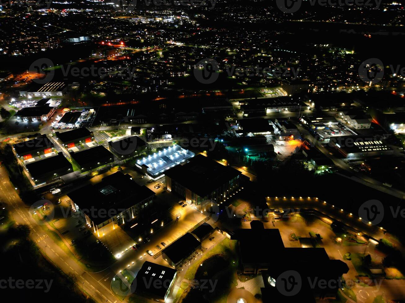 Aerial View of Illuminated Watford City of England UK at Night. March 3rd, 2024 photo