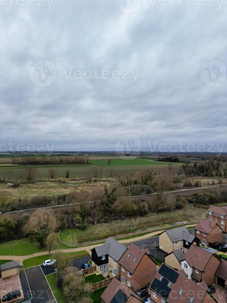 High Angle View of Arlesey Town of England UK. The Footage Was Captured During Cloudy and Rainy Day of Feb 28th, 2024 photo