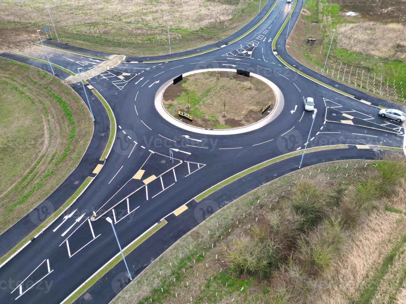 High Angle View of Arlesey Town of England UK. The Footage Was Captured During Cloudy and Rainy Day of Feb 28th, 2024 photo
