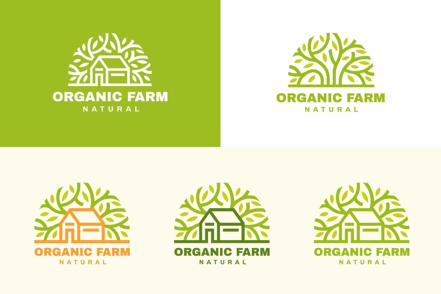 Farmhouse logo set in line art design, a good branding choice for agribusiness and local organic farm vector