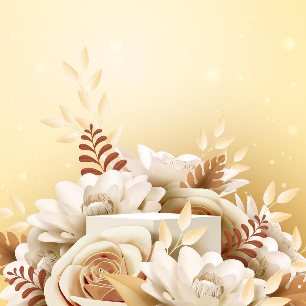 Light yellow paper rose flower decorations in 3d illustration vector