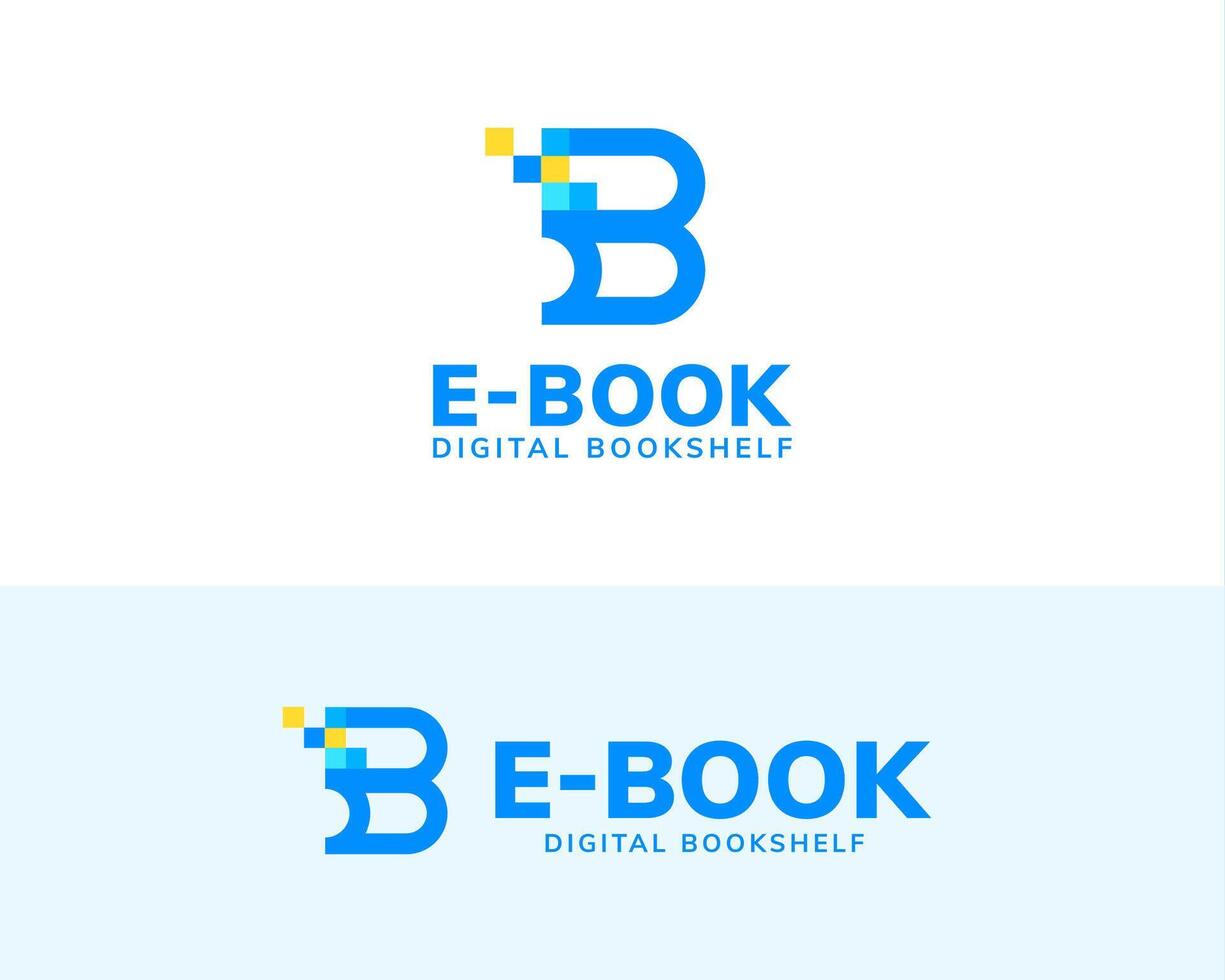 Letter B logo with blue tone square and line art design, concept of e-book, digital library and online education vector