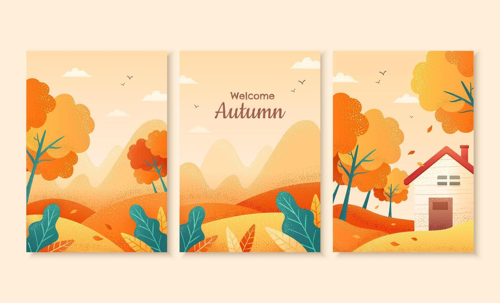 conjunto de otoño ilustración, con hermosa bosque escenas en degradado diseño, Perfecto para cubrir, evento promoción, y saludo tarjeta vector